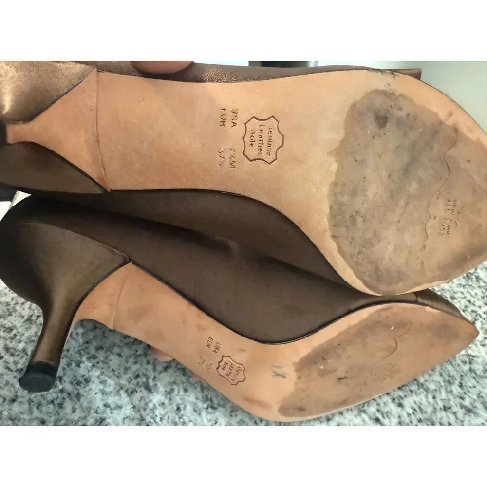 Nina Shoes Evening Formal Satin Dressy Copper Brown Bow Kitten Heels 7.5 Point T